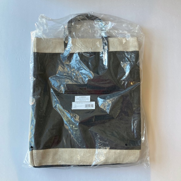 NWT Farmers Market Tote Santa Barbara Design Studio Black Tan Jute Leather 18H - Picture 14 of 15